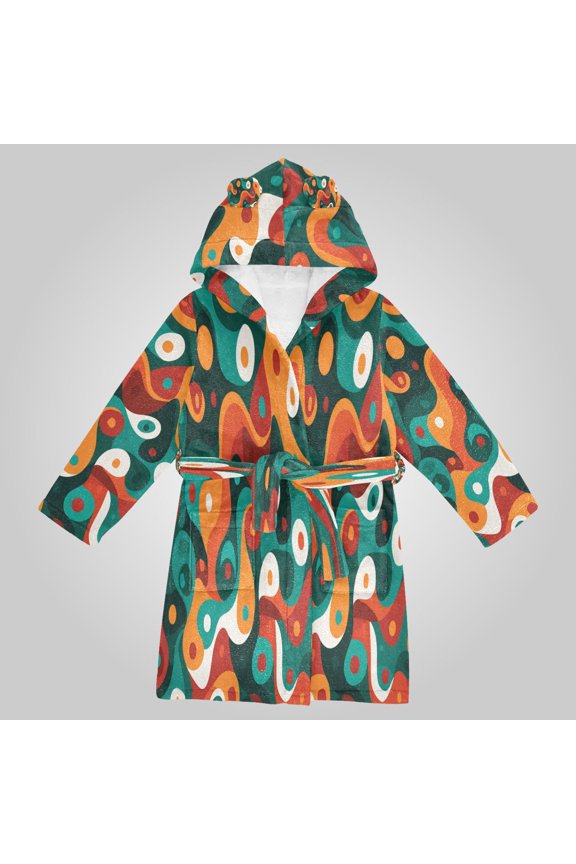Hooded Fleece Bathrobe with Removable Belt and Pockets Soft and Absorbent for Home, Pool, Beach, Halloween, and Christmas Wear Retro Psychedelic Swirl