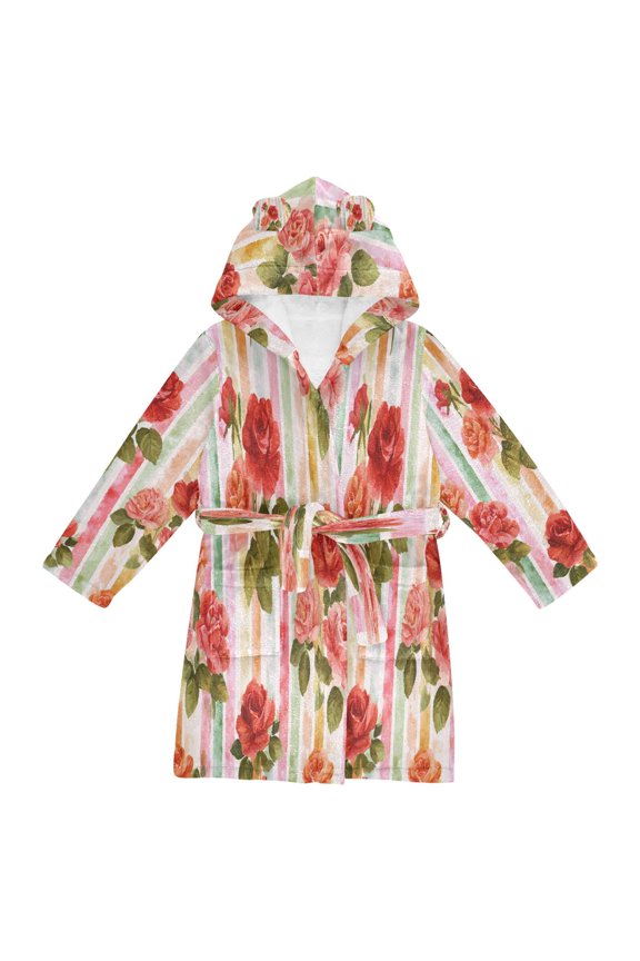 Hooded Fleece Bathrobe with Removable Belt and Pockets Soft and Absorbent for Home, Pool, Beach, Halloween, and Christmas Wear Roses on A Rainbow Background