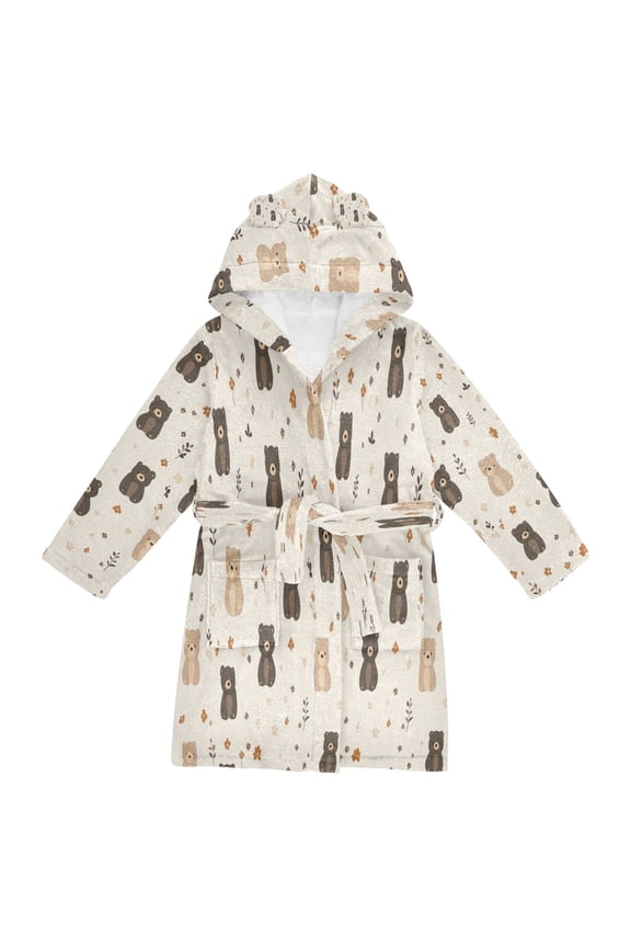 Hooded Fleece Bathrobe with Removable Belt and Pockets Soft and Absorbent for Home, Pool, Beach, Halloween, and Christmas Wear Small Bear Pattern