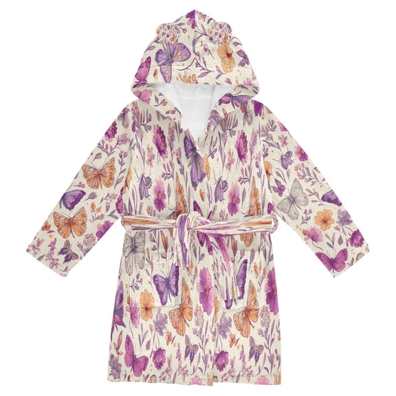 RMDQTR Hooded Fleece Bathrobe with Removable Belt and Pockets Soft and Absorbent for Home, Pool, Beach, Halloween, and Christmas Wear Small Butterflies and Flowers