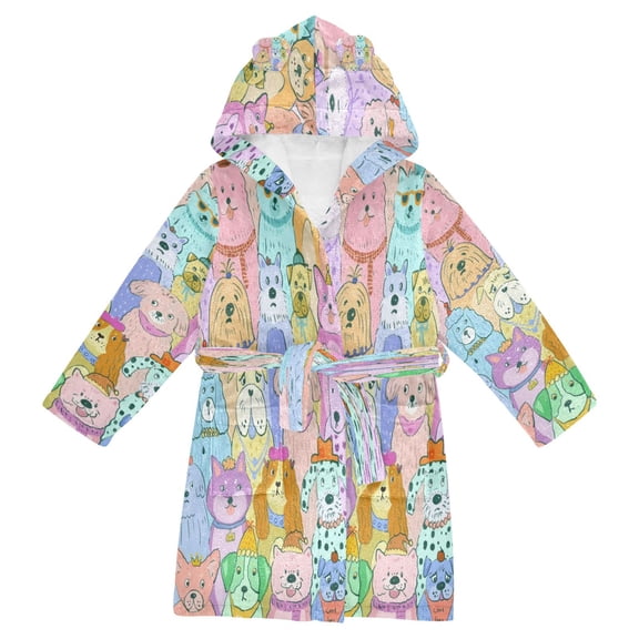 RMDQTR Hooded Fleece Bathrobe with Removable Belt and Pockets Soft and Absorbent for Home, Pool, Beach, Halloween, and Christmas Wear Small Dog Group Photo Painting
