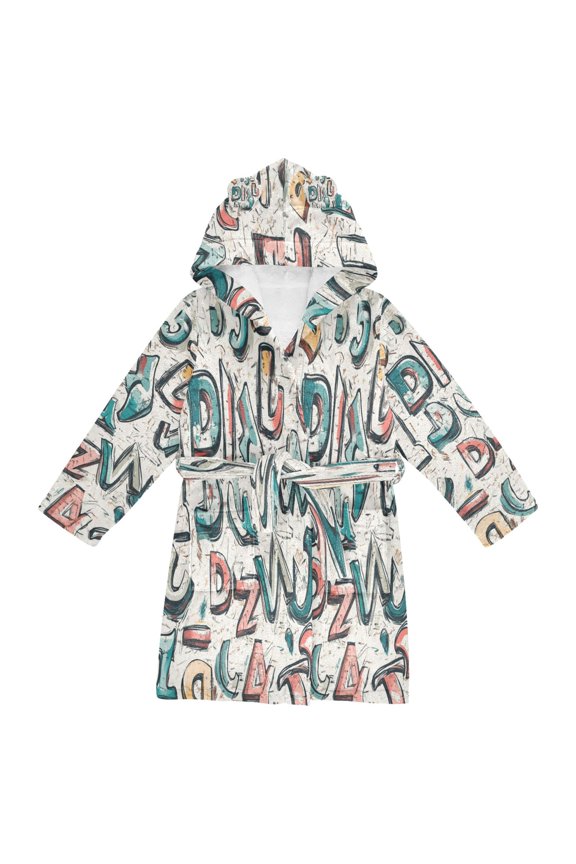 Hooded Fleece Bathrobe with Removable Belt and Pockets Soft and Absorbent for Home, Pool, Beach, Halloween, and Christmas Wear Street Graffiti Doodle Alphabet
