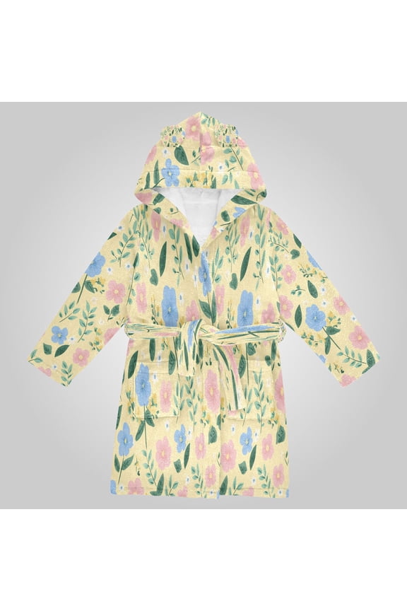 Hooded Fleece Bathrobe with Removable Belt and Pockets Soft and Absorbent for Home, Pool, Beach, Halloween, and Christmas Wear Sweet Buttercup Floral Bloom