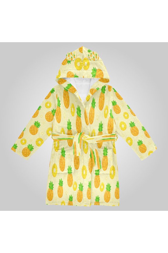 Hooded Fleece Bathrobe with Removable Belt and Pockets Soft and Absorbent for Home, Pool, Beach, Halloween, and Christmas Wear Tropical Pineapple Star Print