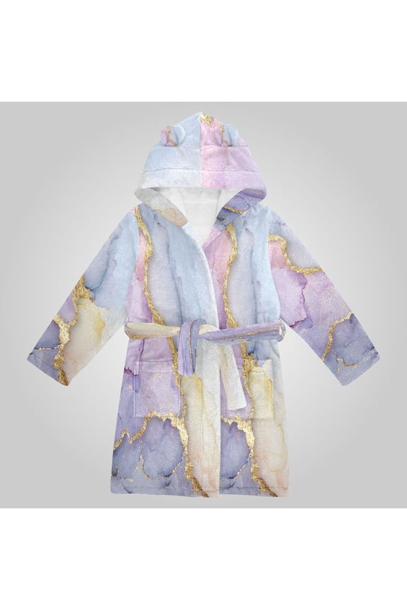 Hooded Fleece Bathrobe with Removable Belt and Pockets Soft and Absorbent for Home, Pool, Beach, Halloween, and Christmas Wear Unicorn Dream Fluid Art