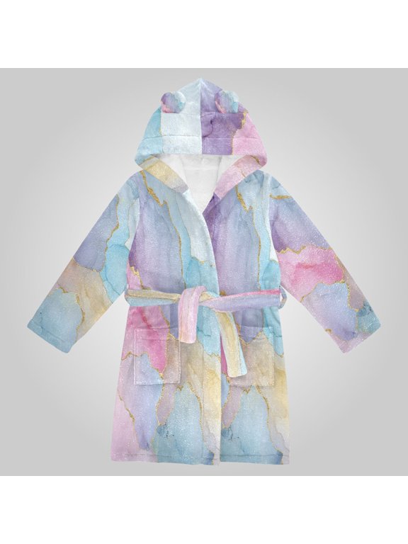 Hooded Fleece Bathrobe with Removable Belt and Pockets Soft and Absorbent for Home, Pool, Beach, Halloween, and Christmas Wear Unicorn Fantasy Fluid Art