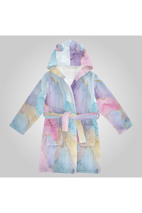 Hooded Fleece Bathrobe with Removable Belt and Pockets Soft and Absorbent for Home, Pool, Beach, Halloween, and Christmas Wear Unicorn Fantasy Fluid Art