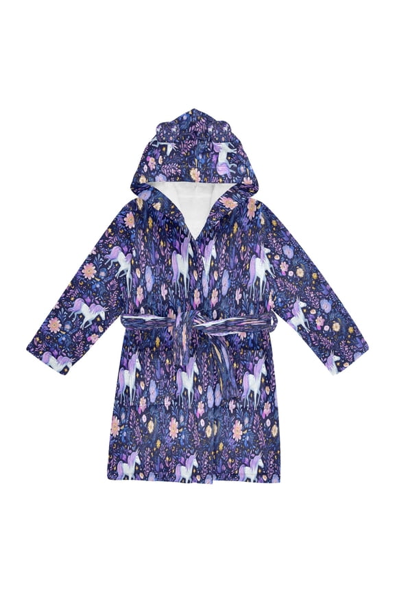 Hooded Fleece Bathrobe with Removable Belt and Pockets Soft and Absorbent for Home, Pool, Beach, Halloween, and Christmas Wear Unicorns Stars and Moons