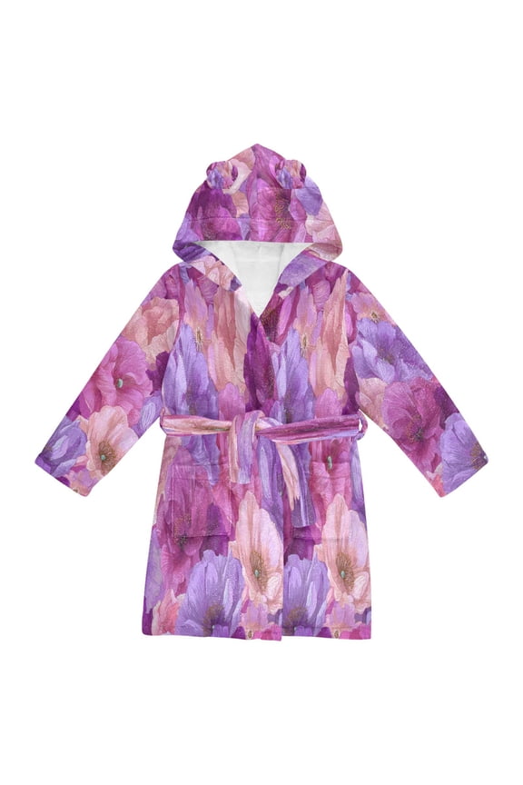 Hooded Fleece Bathrobe with Removable Belt and Pockets Soft and Absorbent for Home, Pool, Beach, Halloween, and Christmas Wear Vibrant Fantasy Rose Pattern