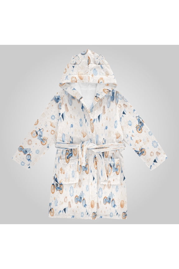 Hooded Fleece Bathrobe with Removable Belt and Pockets Soft and Absorbent for Home, Pool, Beach, Halloween, and Christmas Wear Vintage Motorcycle Collage