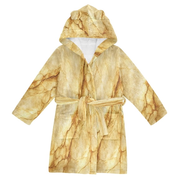 RMDQTR Hooded Fleece Bathrobe with Removable Belt and Pockets Soft and Absorbent for Home, Pool, Beach, Halloween, and Christmas Wear Warm Yellow Marble Crack