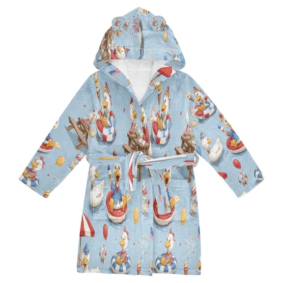 RMDQTR Hooded Fleece Bathrobe with Removable Belt and Pockets Soft and Absorbent for Home, Pool, Beach, Halloween, and Christmas Wear Water Duck Party