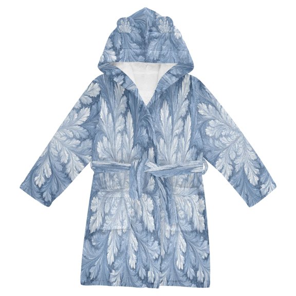 RMDQTR Hooded Fleece Bathrobe with Removable Belt and Pockets Soft and Absorbent for Home, Pool, Beach, Halloween, and Christmas Wear White and Silver Fractal Design