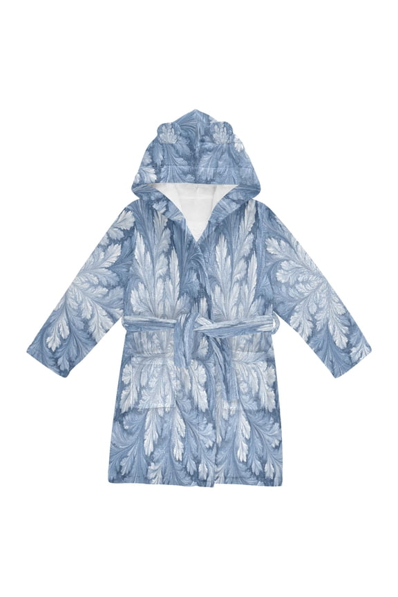 Hooded Fleece Bathrobe with Removable Belt and Pockets Soft and Absorbent for Home, Pool, Beach, Halloween, and Christmas Wear White and Silver Fractal Design