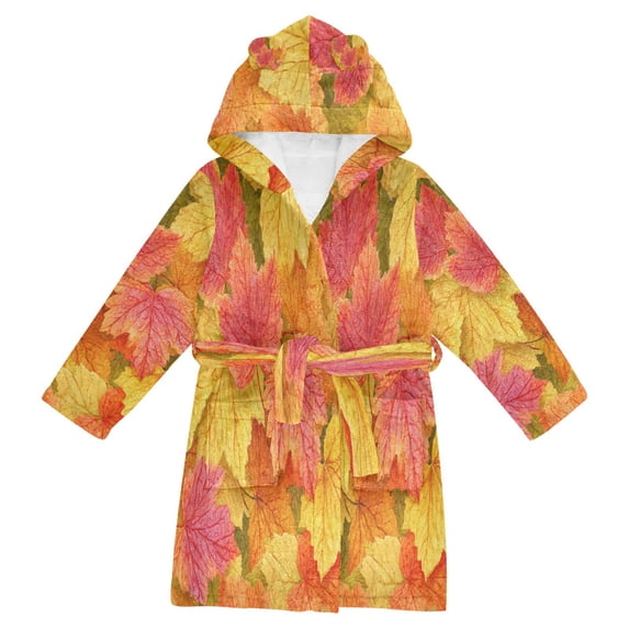 RMDQTR Hooded Fleece Bathrobe with Removable Belt and Pockets Soft and Absorbent for Home, Pool, Beach, Halloween, and Christmas Wear Autumn Leaves