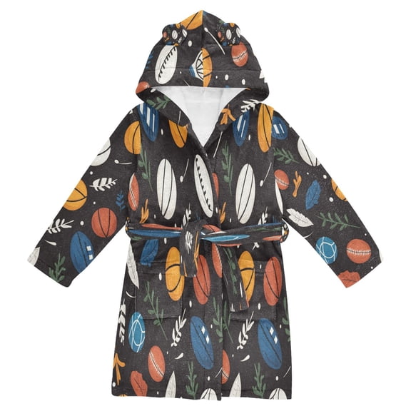 RMDQTR Hooded Fleece Bathrobe with Removable Belt and Pockets Soft and Absorbent for Home, Pool, Beach, Halloween, and Christmas Wear Ball Patterns