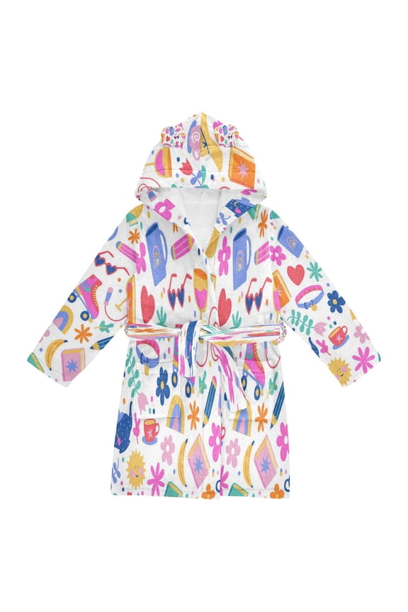 Hooded Fleece Bathrobe with Removable Belt and Pockets Soft and Absorbent for Home, Pool, Beach, Halloween, and Christmas Wear Custom Art