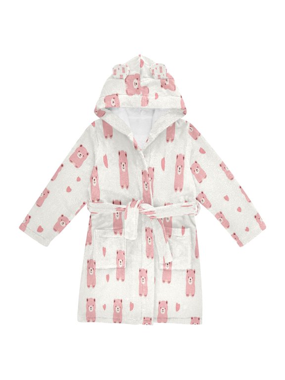 Hooded Fleece Bathrobe with Removable Belt and Pockets Soft and Absorbent for Home, Pool, Beach, Halloween, and Christmas Wear Cute Bears