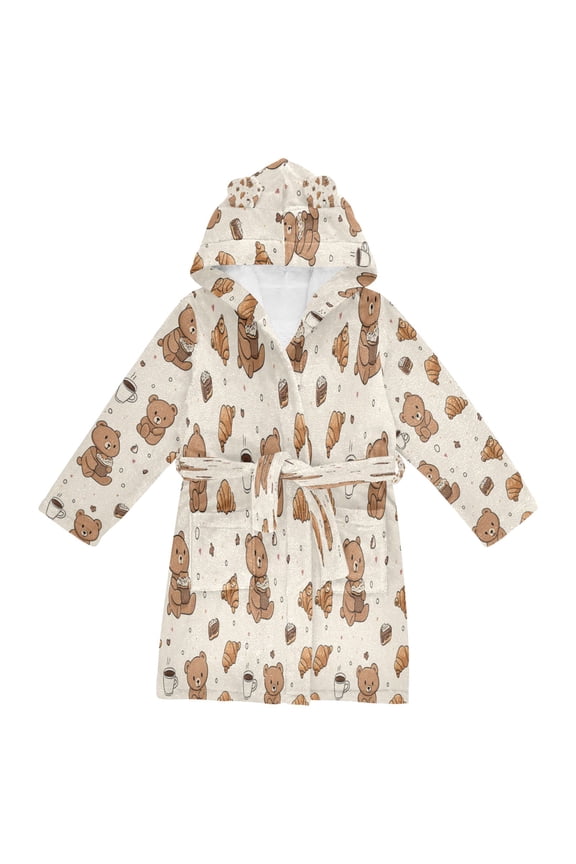 Hooded Fleece Bathrobe with Removable Belt and Pockets Soft and Absorbent for Home, Pool, Beach, Halloween, and Christmas Wear Cute Teddy Bear