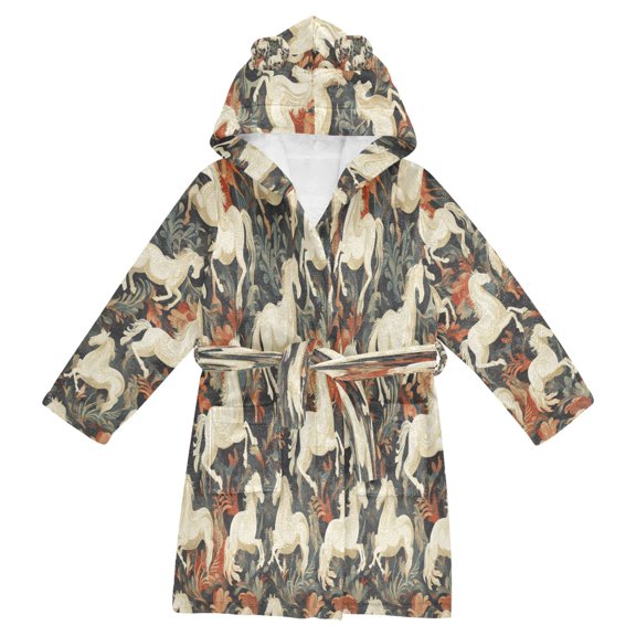 RMDQTR Hooded Fleece Bathrobe with Removable Belt and Pockets Soft and Absorbent for Home, Pool, Beach, Halloween, and Christmas Wear Horses Patterns