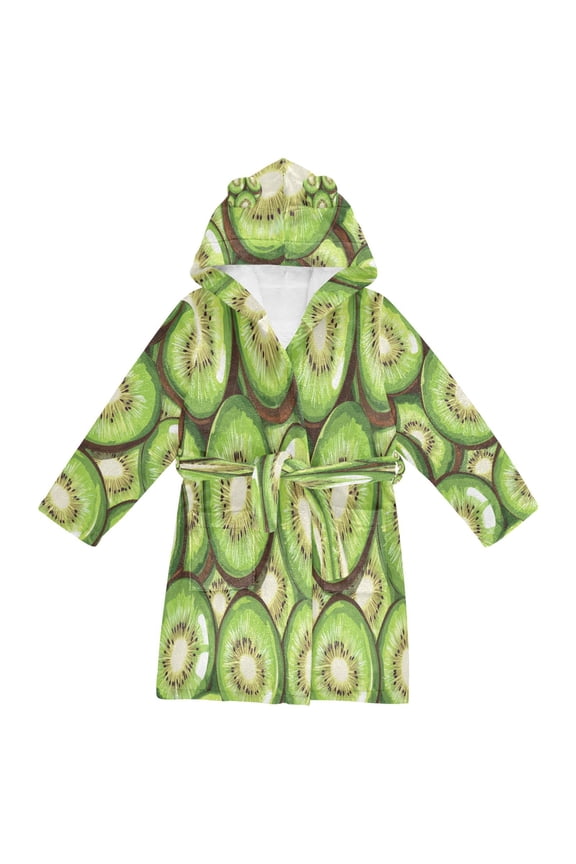 Hooded Fleece Bathrobe with Removable Belt and Pockets Soft and Absorbent for Home, Pool, Beach, Halloween, and Christmas Wear Kiwi Fruit