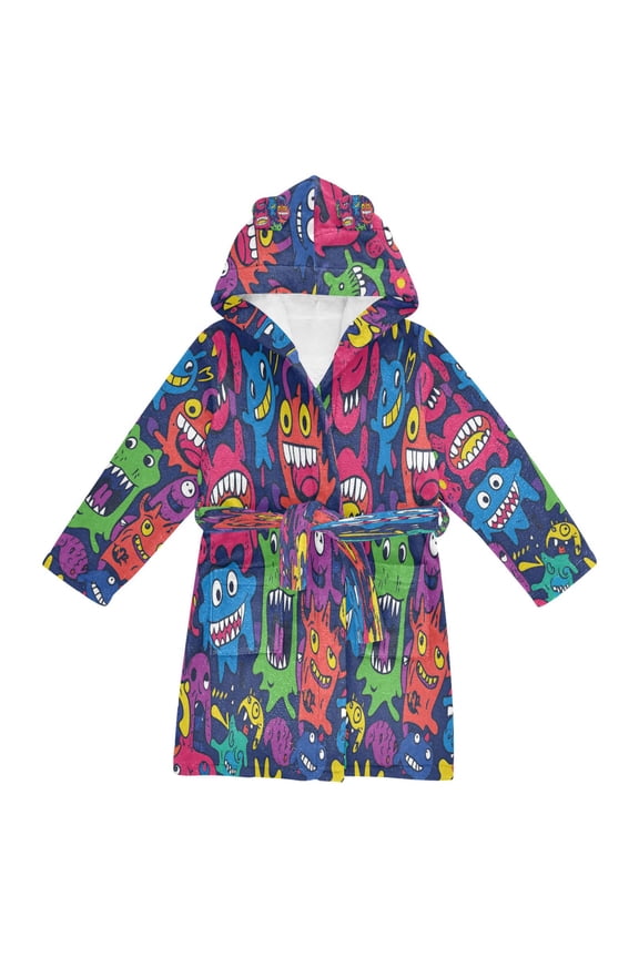 Hooded Fleece Bathrobe with Removable Belt and Pockets Soft and Absorbent for Home, Pool, Beach, Halloween, and Christmas Wear Monsters