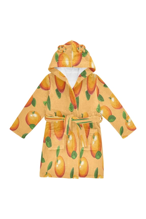 Hooded Fleece Bathrobe with Removable Belt and Pockets Soft and Absorbent for Home, Pool, Beach, Halloween, and Christmas Wear Orange Patterns