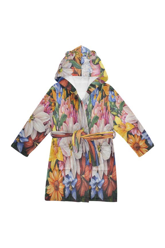 Hooded Fleece Bathrobe with Removable Belt and Pockets Soft and Absorbent for Home, Pool, Beach, Halloween, and Christmas Wear Painting Floral