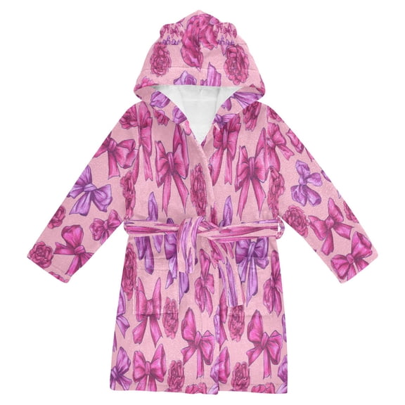 RMDQTR Hooded Fleece Bathrobe with Removable Belt and Pockets Soft and Absorbent for Home, Pool, Beach, Halloween, and Christmas Wear Roses and Bows