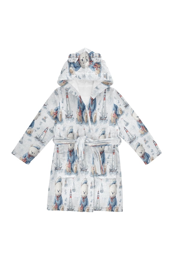 Hooded Fleece Bathrobe with Removable Belt and Pockets Soft and Absorbent for Home, Pool, Beach, Halloween, and Christmas Wear Sailor Bear
