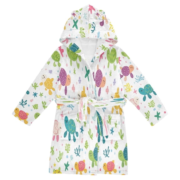 RMDQTR Hooded Fleece Bathrobe with Removable Belt and Pockets Soft and Absorbent for Home, Pool, Beach, Halloween, and Christmas Wear Sea Turtles