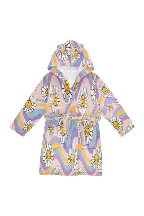 Hooded Fleece Bathrobe with Removable Belt and Pockets Soft and Absorbent for Home, Pool, Beach, Halloween, and Christmas Wear Smiley Faces