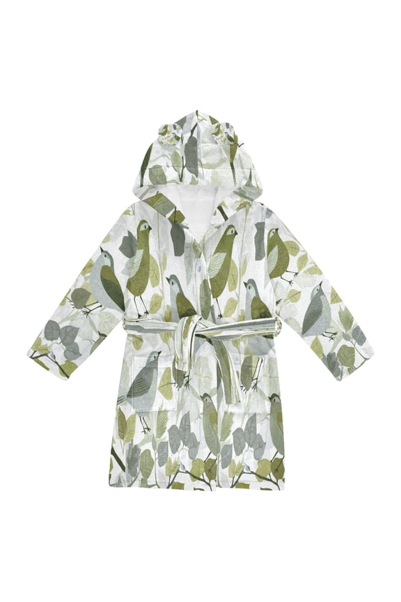 Hooded Fleece Bathrobe with Removable Belt and Pockets Soft and Absorbent for Home, Pool, Beach, Halloween, and Christmas Wear Stylized Birds