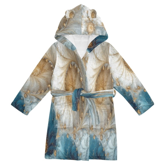 RMDQTR Hooded Fleece Bathrobe with Removable Belt and Pockets Soft and Absorbent for Home, Pool, Beach, Halloween, and Christmas Wear Swirls Of Beige