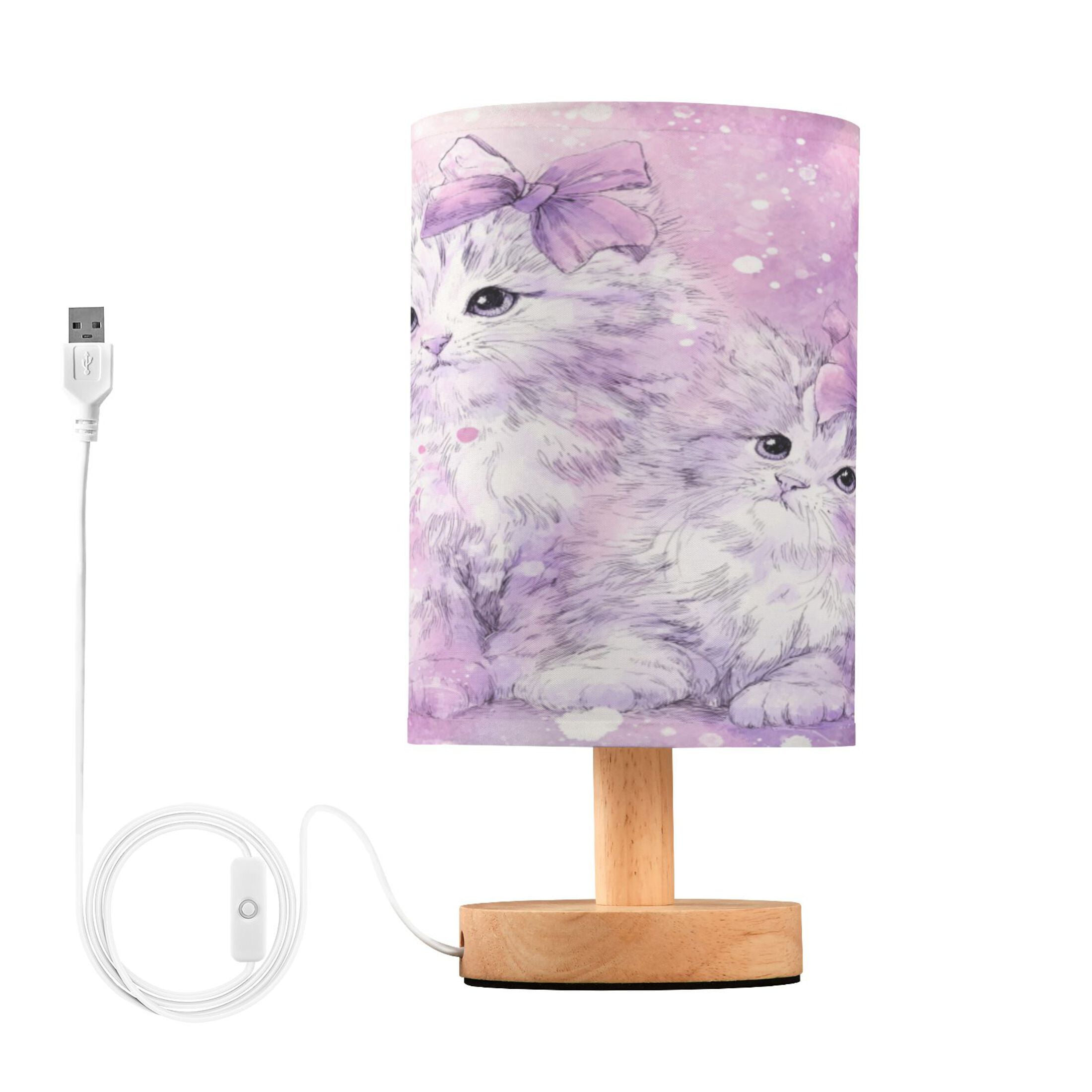 RMDQTR LED Push-Button Switch Warm-Tone Desk Lamp Plug-and-Play No Assembly Required Adorable Long-haired Kittens with Bows