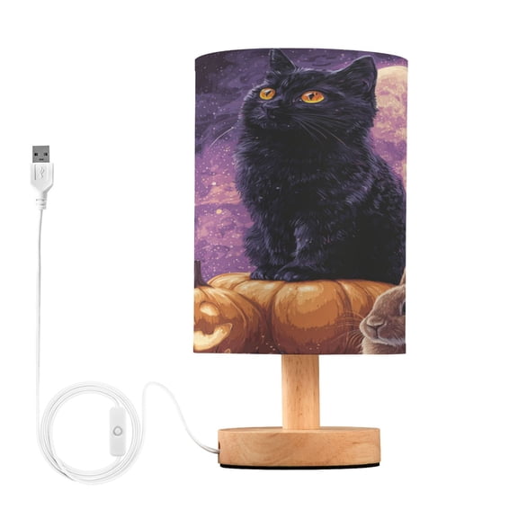 RMDQTR LED Push-Button Switch Warm-Tone Desk Lamp Plug-and-Play No Assembly Required Black Cat Rabbit and Crows