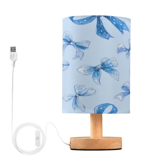 RMDQTR LED Push-Button Switch Warm-Tone Desk Lamp Plug-and-Play No Assembly Required Blue Bows and Ribbons