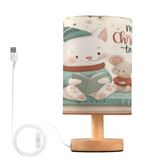 RMDQTR LED Push-Button Switch Warm-Tone Desk Lamp Plug-and-Play No Assembly Required Christmas Cat and Mouse