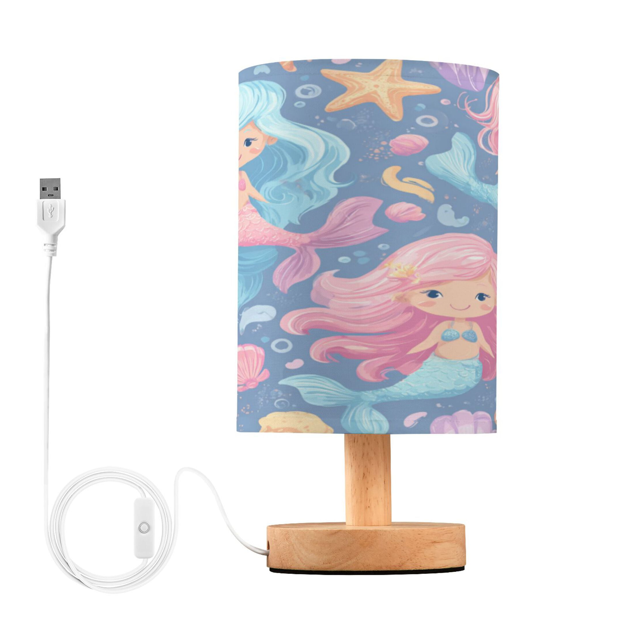 RMDQTR LED Push-Button Switch Warm-Tone Desk Lamp Plug-and-Play No Assembly Required Cute Little Mermaids