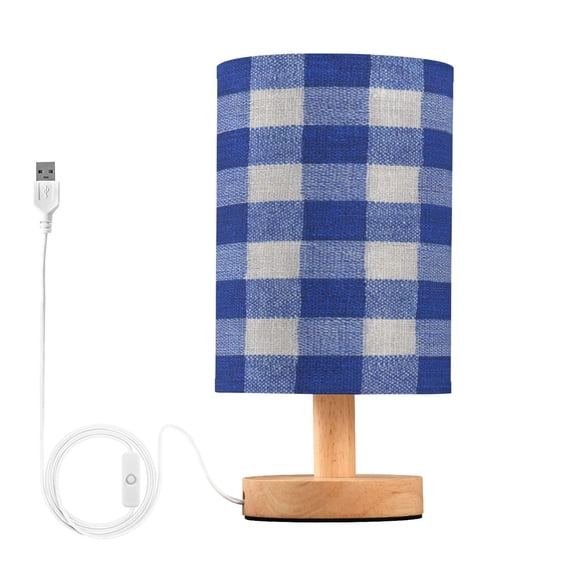 RMDQTR LED Push-Button Switch Warm-Tone Desk Lamp Plug-and-Play No Assembly Required Deep Blue Checkered