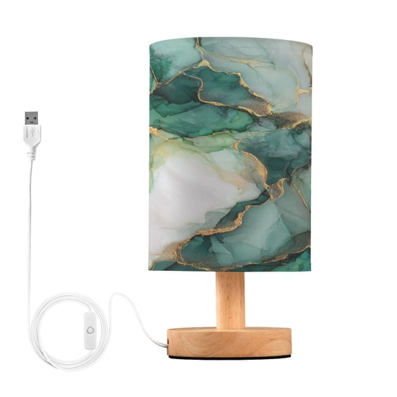RMDQTR LED Push-Button Switch Warm-Tone Desk Lamp Plug-and-Play No Assembly Required Golden Green Marble Crack