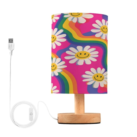 RMDQTR LED Push-Button Switch Warm-Tone Desk Lamp Plug-and-Play No Assembly Required Groovy Daisies with Smiley Faces