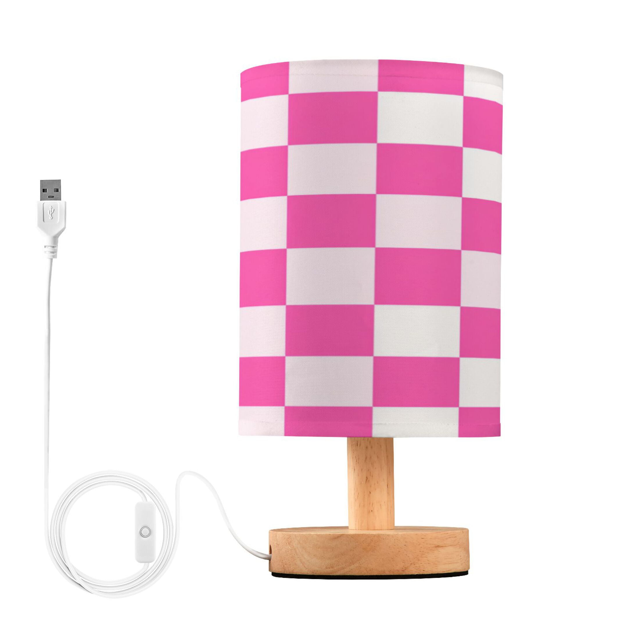 RMDQTR LED Push-Button Switch Warm-Tone Desk Lamp Plug-and-Play No Assembly Required Hot Pink Checkered Pattern