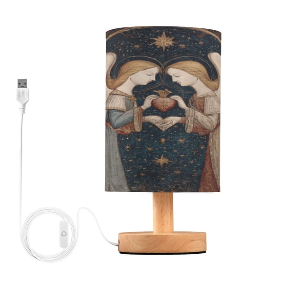 RMDQTR LED Push-Button Switch Warm-Tone Desk Lamp Plug-and-Play No Assembly Required Medieval Angel Painting