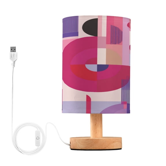 RMDQTR LED Push-Button Switch Warm-Tone Desk Lamp Plug-and-Play No Assembly Required Pink and Purple Record Pattern