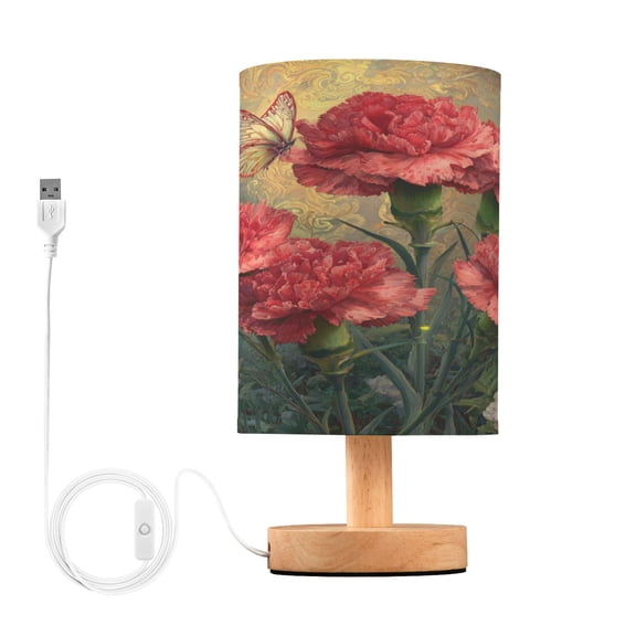RMDQTR LED Push-Button Switch Warm-Tone Desk Lamp Plug-and-Play No Assembly Required Red Carnations and Butterflies