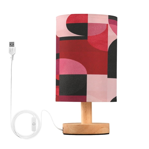 RMDQTR LED Push-Button Switch Warm-Tone Desk Lamp Plug-and-Play No Assembly Required Red and Black Record Pattern