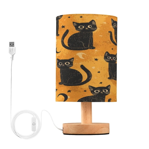 RMDQTR LED Push-Button Switch Warm-Tone Desk Lamp Plug-and-Play No Assembly Required Repeating Mysterious Black Cat Pattern