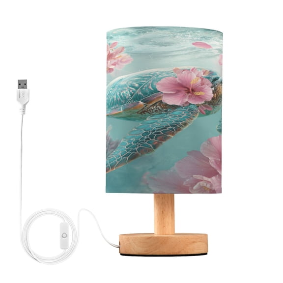 RMDQTR LED Push-Button Switch Warm-Tone Desk Lamp Plug-and-Play No Assembly Required Sea Turtle with Hibiscus Flowers