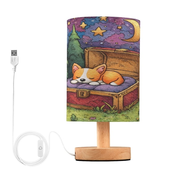 RMDQTR LED Push-Button Switch Warm-Tone Desk Lamp Plug-and-Play No Assembly Required Sleeping Corgi in A Treasure Chest